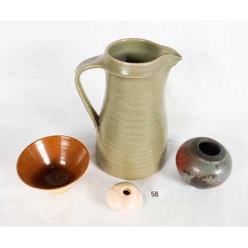 58 - ST IVES STUDIO POTTERY JUG & 3 OTHERS