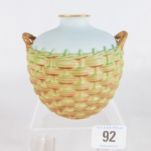 92 - ROYAL WORCESTER WOVEN BASKET VASE PUCE MARK