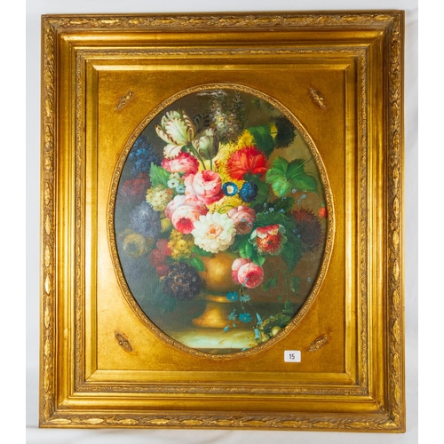 15 - PAIR OIL ON BOARD STILL LIFE IN ORNATE GILT FRAMES 80 X 70CM