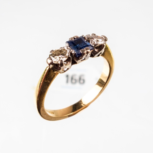 166 - 18CT GOLD, DIAMOND & SAPPHIRE RING 3.5g SIZE L