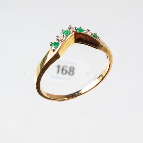 168 - 9CT GOLD EMERALD & DIAMOND WISHBONE RING 1.7g SIZE P