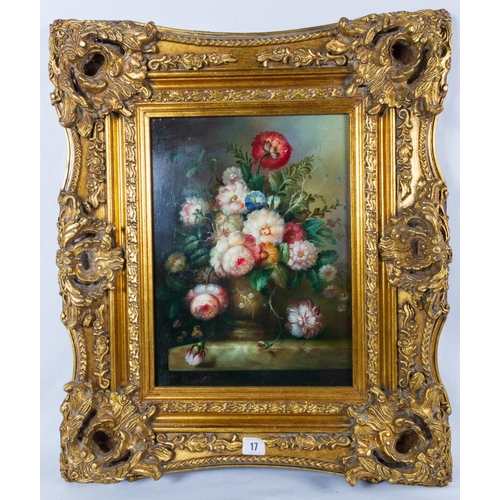 17 - PAIR STILL LIFE OIL ON BOARD IN ORNATE GILT FRAMES 66 X 56CM