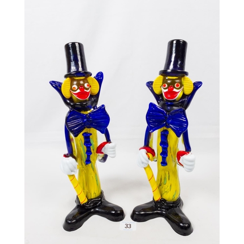 33 - PAIR VINTAGE MURANO GLASS CLOWNS