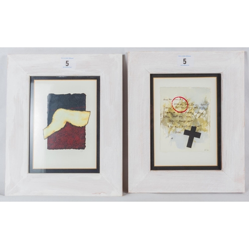 5 - ROY RAY OF ST IVES (BRITISH 1936 - 2021) TWO MIXED MEDIA COMPOSITIONS 28 X 23CM