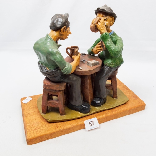 57 - PHYLLIS LEWIS STUDIO POTTERY FIGURAL SCULPTURE 'CARD NIGHT'