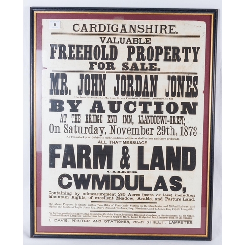 6 - WELSH VICTORIAN PROPERTY AUCTION POSTER 1873 64 X 50CM