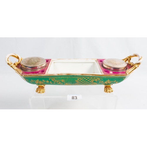 83 - CONTINENTAL DESK STAND WITH PLATED INKWELL & POUNCE POT