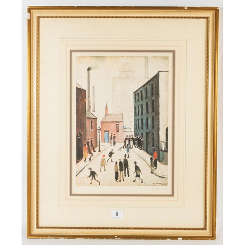 9 - L S LOWRY INDUSTRIAL SCENE 20TH CENTURY COLOUR PRINT PUBLISHED BY VENTURE PRINTS LTD 1974, HAND SIGN... 