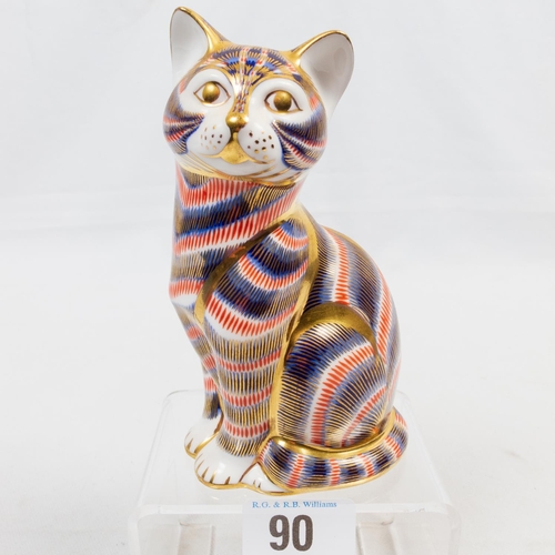 90 - ROYAL CROWN DERBY CAT PAPERWEIGHT GOLD STOPPER