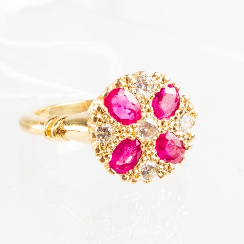 169 - 18CT GOLD RUBY & DIAMOND CLUSTER RING 2.9g SIZE L