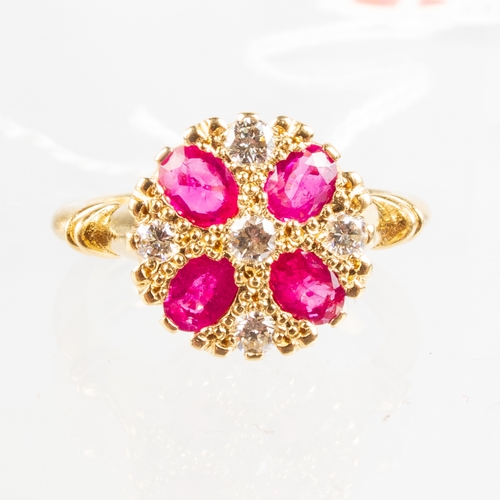 169 - 18CT GOLD RUBY & DIAMOND CLUSTER RING 2.9g SIZE L