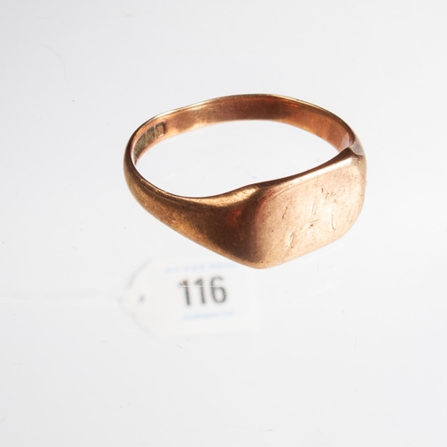 116 - 9CT ROSE GOLD SIGNET RING 3.7G SIZE Q