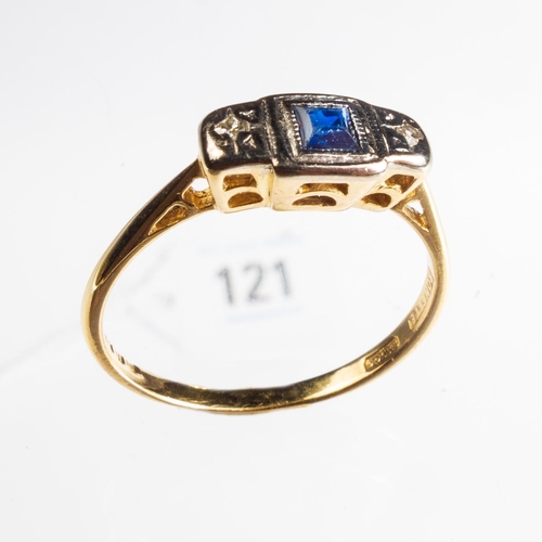 121 - 18CT GOLD SAPPHIRE & DIAMOND RING SIZE M 2.1G