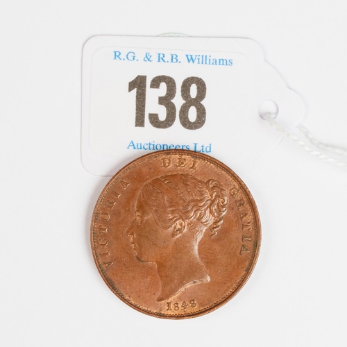 138 - 1848 ONE PENNY COIN V/F CONDITION