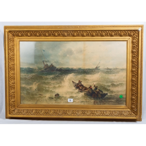 15 - THOMAS WEBER (GERMAN 1838 - 1907)  PAIR SEASCAPE PRINTS IN ORNATE GILT FRAMES 60 X 88CM