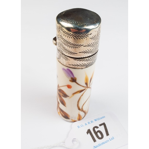 167 - VICT' SILVER TOP & PORCELAIN SCENT BOTTLE