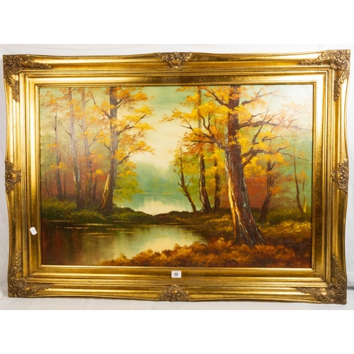 20 - PAIR MODERN ORNATE GILT FRAMED OILS ON BOARD 79 X 110CM