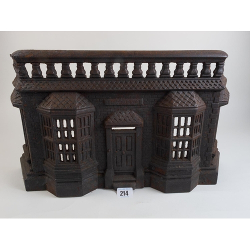 214 - VICT' CAST IRON COTTAGE FORM FIRE FRONT LOZENGE TO THE REVERSE 47CM X 25CM