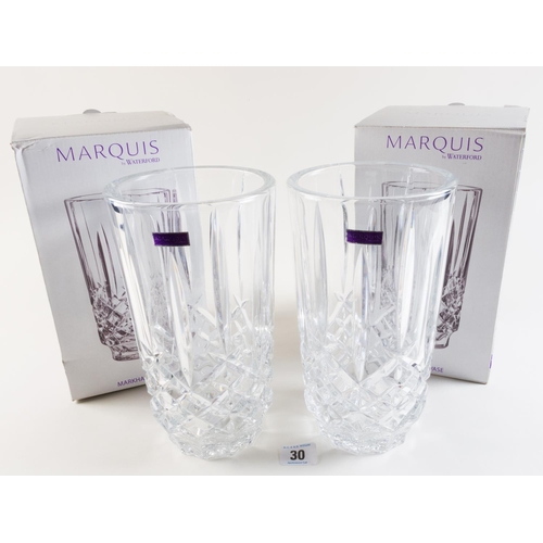 30 - PR BOXED WATERFORD CRYSTAL VASES 23CM