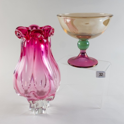 32 - JOSEPH HOSPODKA VASE & KROSNO FOOTED BOWL