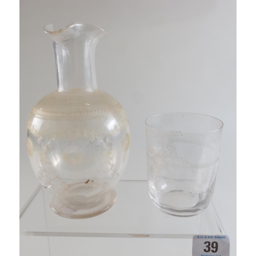 39 - EDW' ETCHED WATER DECANTER & GLASS