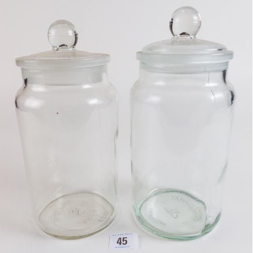 45 - TWO GLASS LIDDED JARS