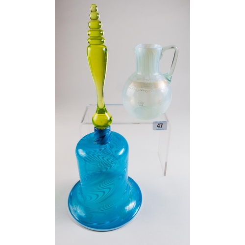 47 - VICT' URANIUM GLASS HANDLE BELL 38CM A/F & 1 OTHER