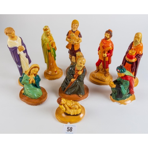 58 - NINE VINTAGE PLASTER NATIVITY FIGURINES MADE IN ENGLAND