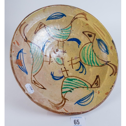 65 - RURAL CONTINENTAL POTTERY BOWL DECORATED STYLIZED BIRDS