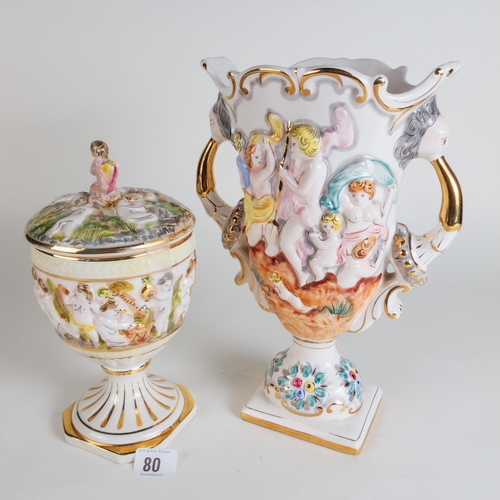 80 - CAPODIMONTE LIDDED URN & 1 OTHER