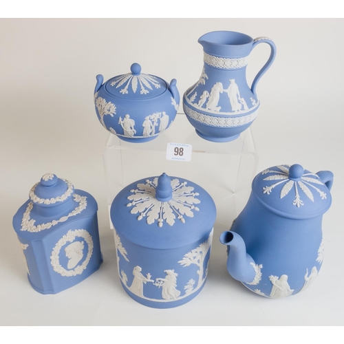 98 - WEDGWOOD JASPERWARE ITEMS INC TEA CADDY ETC