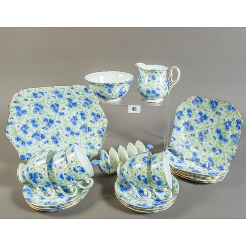 48 - SHELLEY FLORAL TEA SET & TOAST RACK (ONLY 5 CUPS)