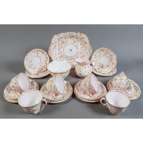 52 - ROYAL WORCESTER FOR ASPREYS PASTEL PINK FLORAL GILDED TEA SET WITH RAISED ENAMELLING 1935