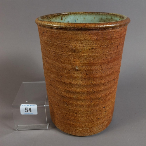 54 - ALAN WALLWORK STUDIO POTTERY CYLINDRICAL VASE 22CM