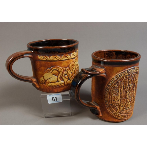 61 - TWO QUANTOCK STUDIO POTTERY TANKARDS