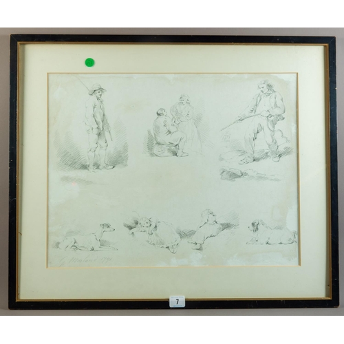 7 - GEORGE MORLAND (BRITISH 1763 - 1804) PRINT OF PENCIL SKETCHES 57CM X 68CM