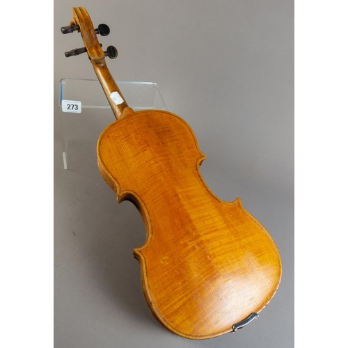 273 - ANTONIO STRADIVARIUS COPY VIOLIN WITH INTERNAL LABEL 59CM