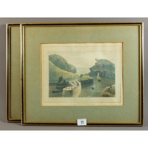 11 - WILLIAM DANIELL RA (1769 - 1837) PR ENGRAVINGS BOSCASTLE PIER & MULLYAN COVE 36CM X 43CM