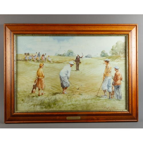 1 - VICTORIAN OIL ON BOARD SIGNED AND DATED ON LOWER RIGHT J.M.EVANS 1896 & GOLFING PRINT 36 x 45CM