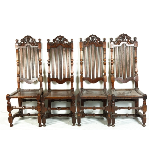 454 - SET 4 18TH C OAK CHARLES II STYLE HIGH BACK CHAIRS