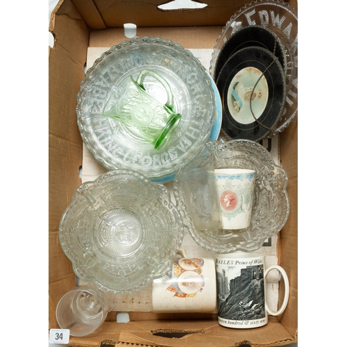 34 - BOX COMMEMORATIVE GLASS ETC.