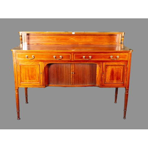 460 - 1920s MAH' & INLAID TAMBOUR FRONT SIDEBOARD 151CM