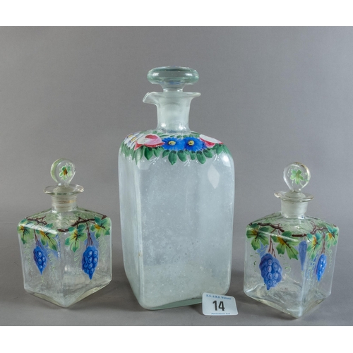 14 - HAND PAINTED SET OF 3 DECANTERS