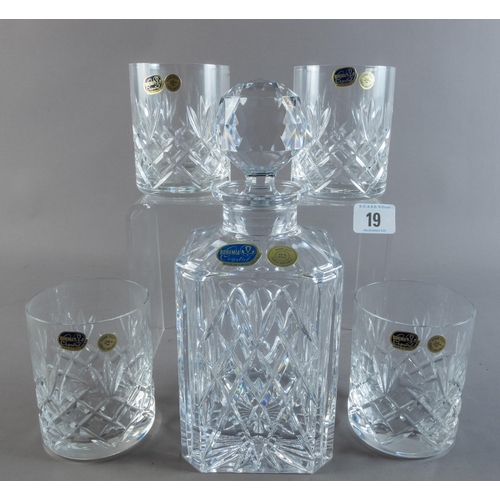 19 - BOXED BOHEMIAN CRYSTAL DECANTER & TUMBLERS SET