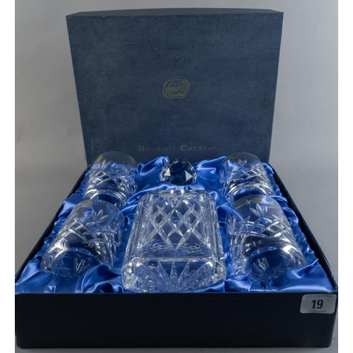 19 - BOXED BOHEMIAN CRYSTAL DECANTER & TUMBLERS SET