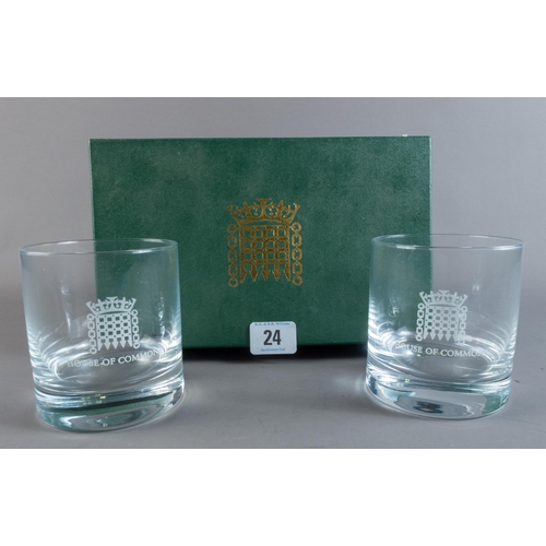 24 - BOXED PAIR HOUSE OF COMMONS WHISKY TUMBLERS