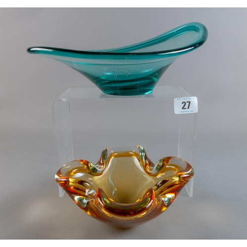 27 - TWO MID CENTURY ART GLASS DISHES