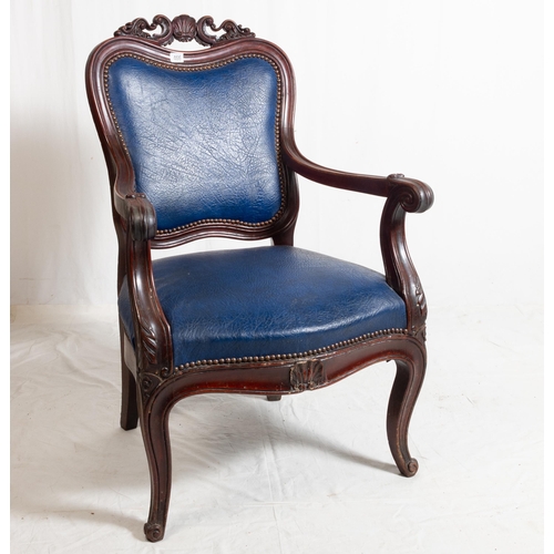 466 - 19THC FRENCH MAH' FRAMED ARMCHAIR