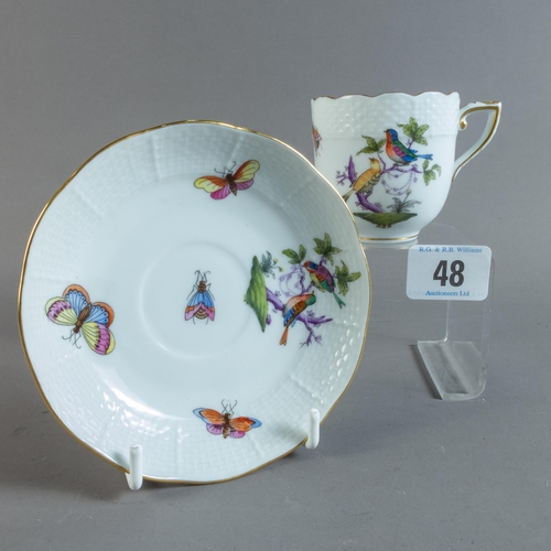 48 - HEREND ROTHSCHILD BIRD DEMI TASSE CUP & SAUCER