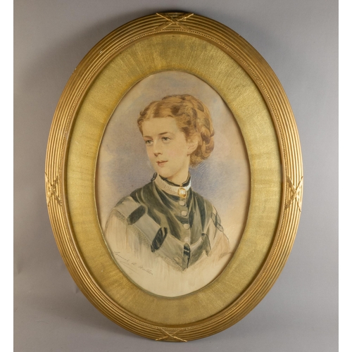 5 - WATERCOLOUR PORTRAIT IN OVAL GILT FRAME SIGNED LOWER LEFT SAMUEL A WALKER 67 X 52CM